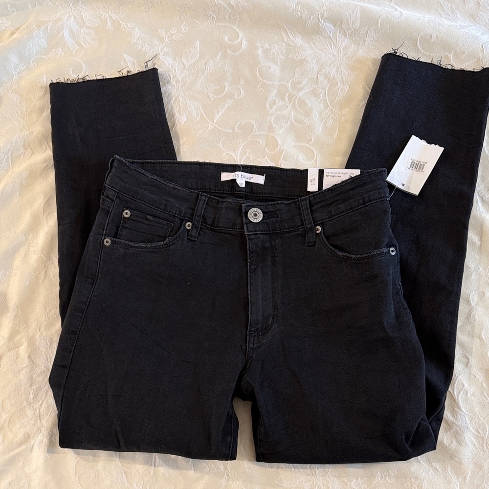 STS Blue Women's Black High-Rise Skinny Jeans with Frayed Ankles